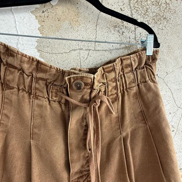 Free People Margate Pleated Paperbag Cropped Pants Brown Cotton Size Large - Picture 4 of 8